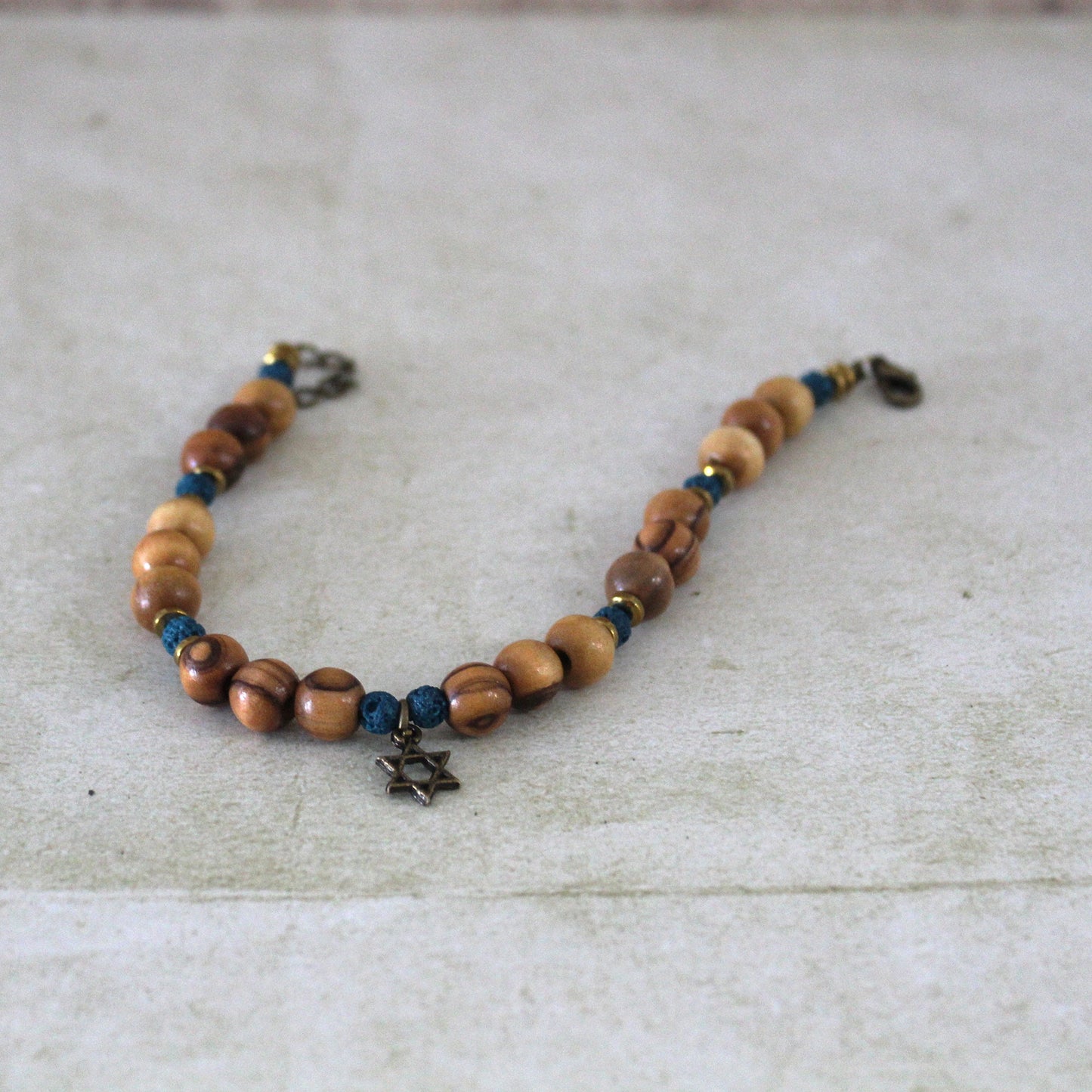 Volcanic Lava Stone Beaded Bracelet, Olive Beads Protection Charm, Star of David Bracelet, Bar Mitzva Gift for him