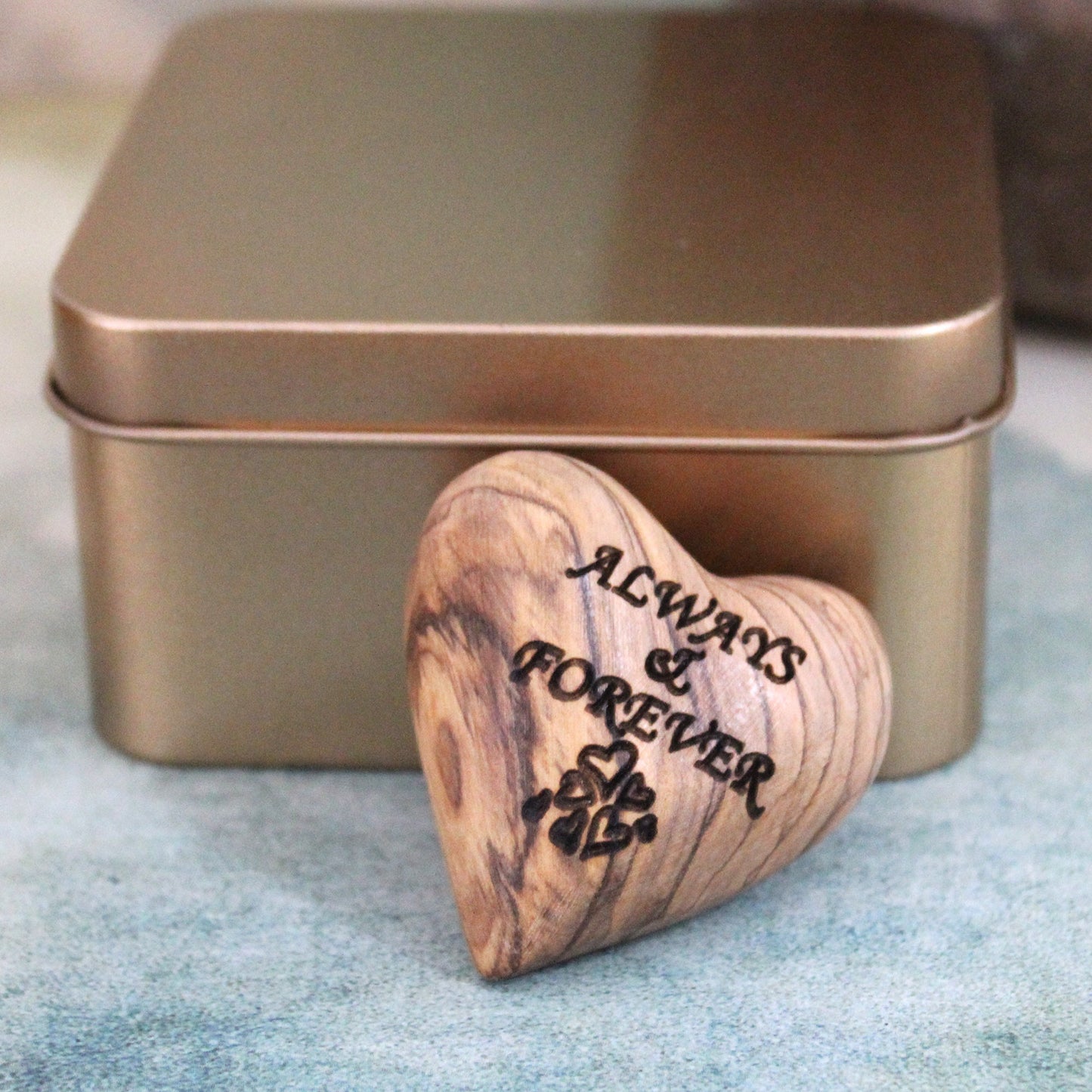 Personalized 3D Wooden Love Heart Table Decorations, Olive Wood heart shape gift, engagement, Wedding, valentines gift, wife Love