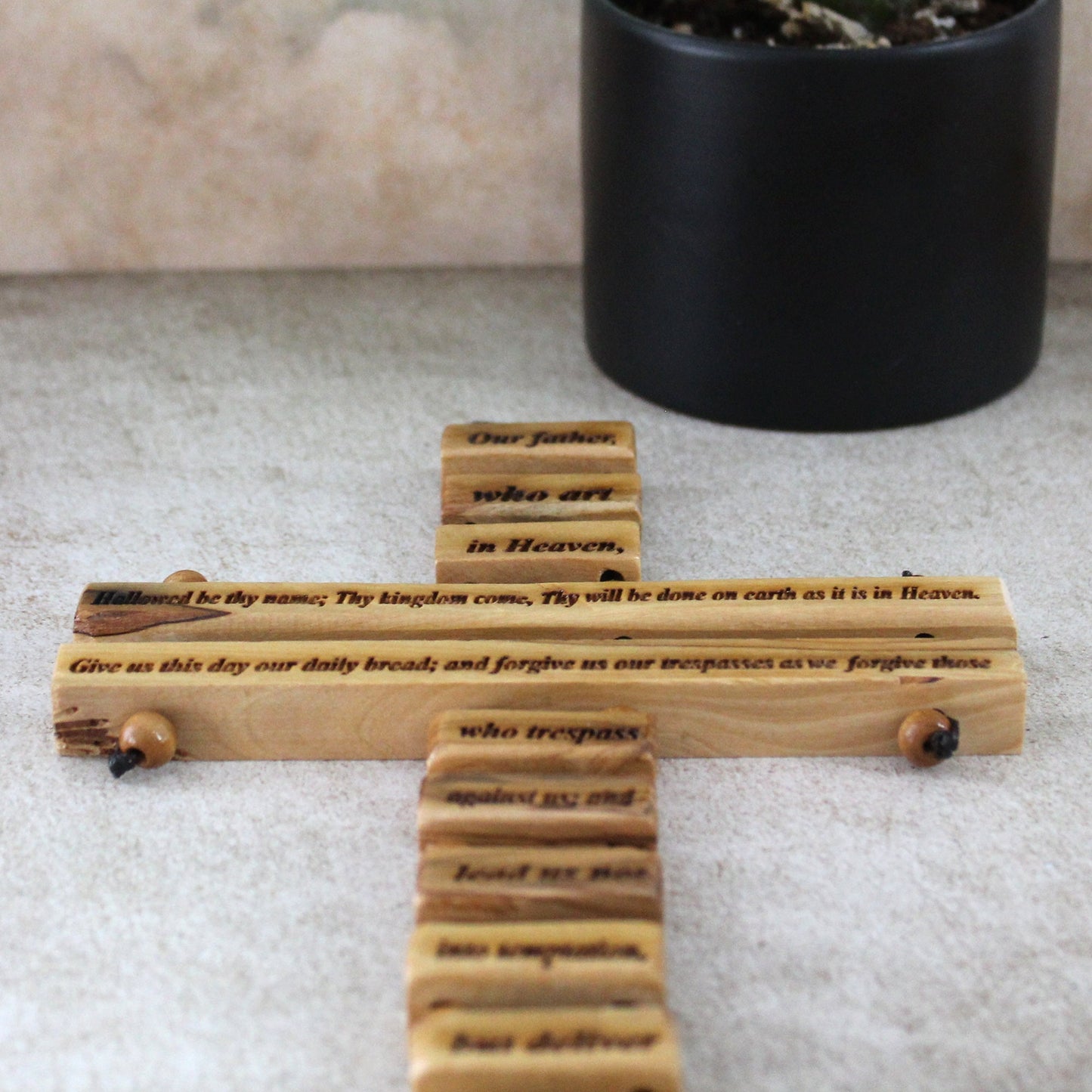 Handmade Olive Wood Cross of The Lord's Prayer, Our Father Lord's Prayer engraved, Wooden Crucifix from the Holy Land