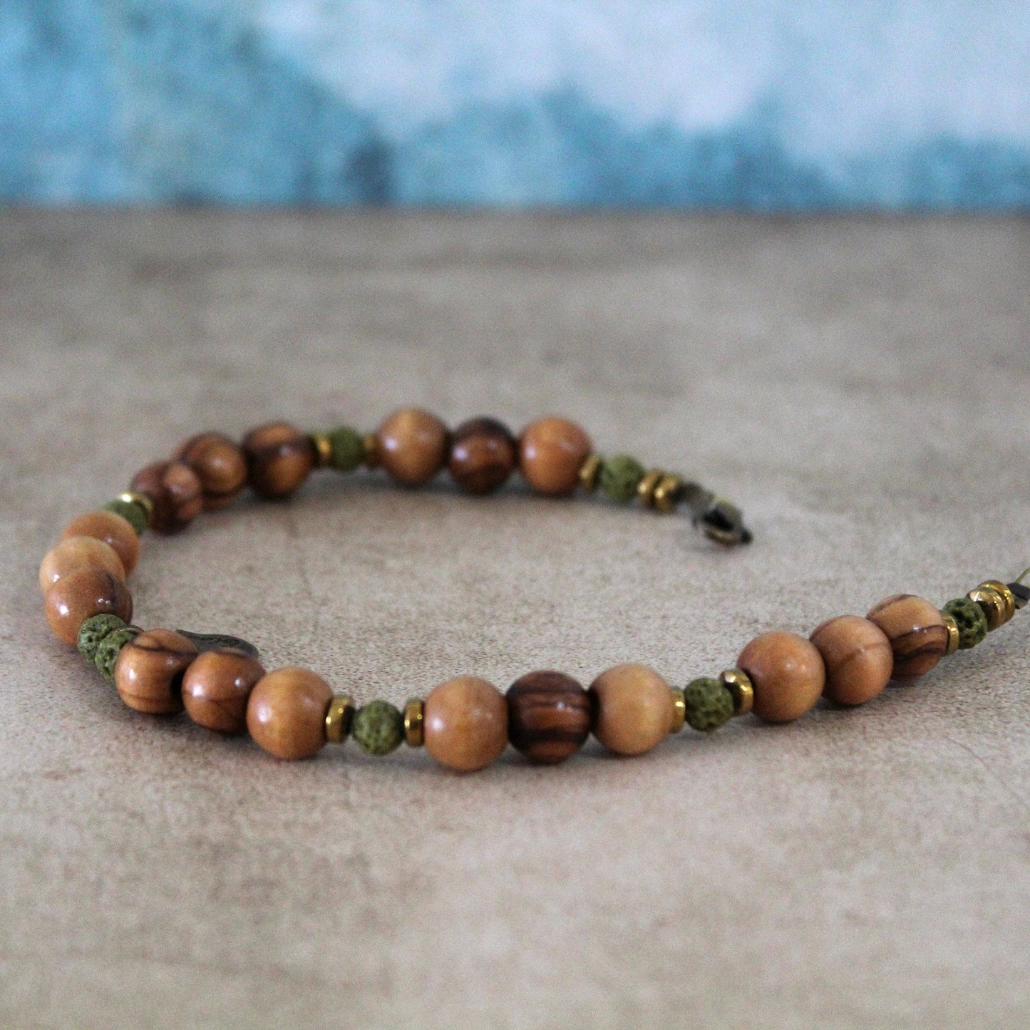 Divine Love Unleashed: Volcanic Stone Bracelet for Couples | Round Olive Wood Beaded Meditation and Healing Unisex Gift