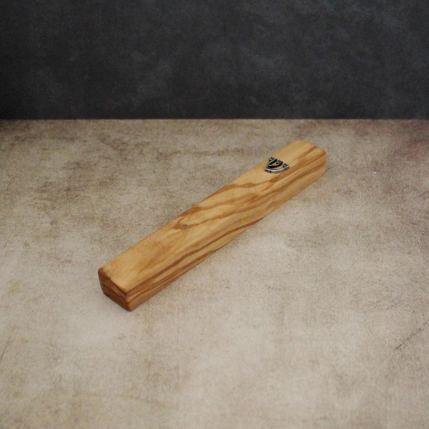 14cm / 5.5" Olive Wood Mezuzah Case from Jerusalem With the Letter "SHIN" in Silver, Gift for Jewish Housewarming, Scroll Up to 12cm / 4.72"