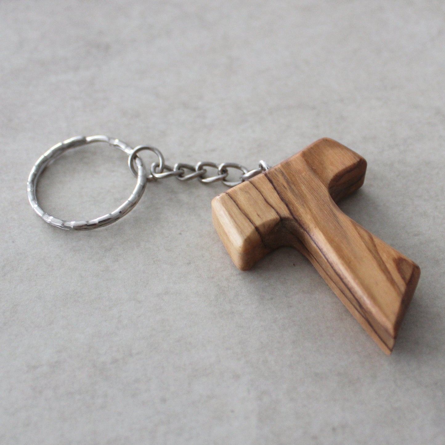 Two Handmade Tau Cross Keychain, Olive Wood Christian Keychain, Made in Jerusalem Holy Land, Wooden Cross Unique Keychain Gift