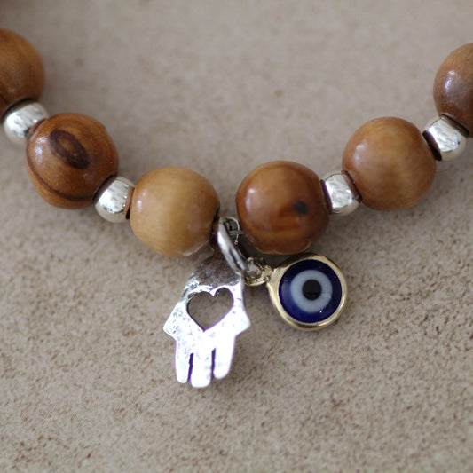 Sacred Symmetry: Vintage Filigree Hamsa Bracelet with Sterling Steel Hand and Evil Eye Amulet for Protection, Handcrafted Jewish Jewelry